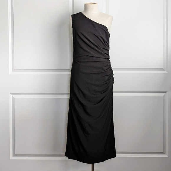 Dress The Population Martine LBD One Shoulder Stretch Knee Length Black L NWT - Picture 2 of 14